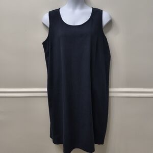 Vintage Ashley Stewart Navy Sleeveless Dress 20W Linen Blend Cottage Prairie